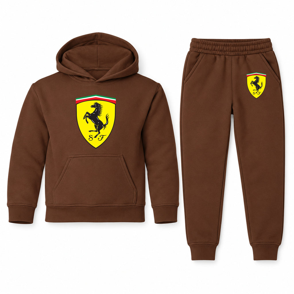 Ferrari youth hoodie jogger set, Brown, Youth Large ages 10–12