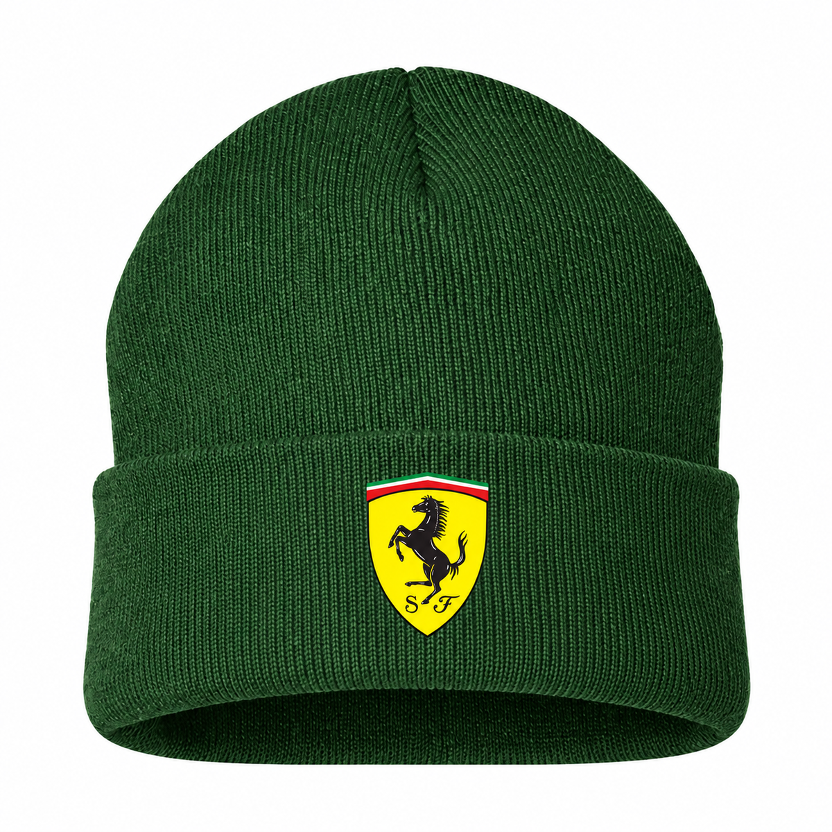 Men's Ferrari Beanie Hat — Forest Green — clean front main