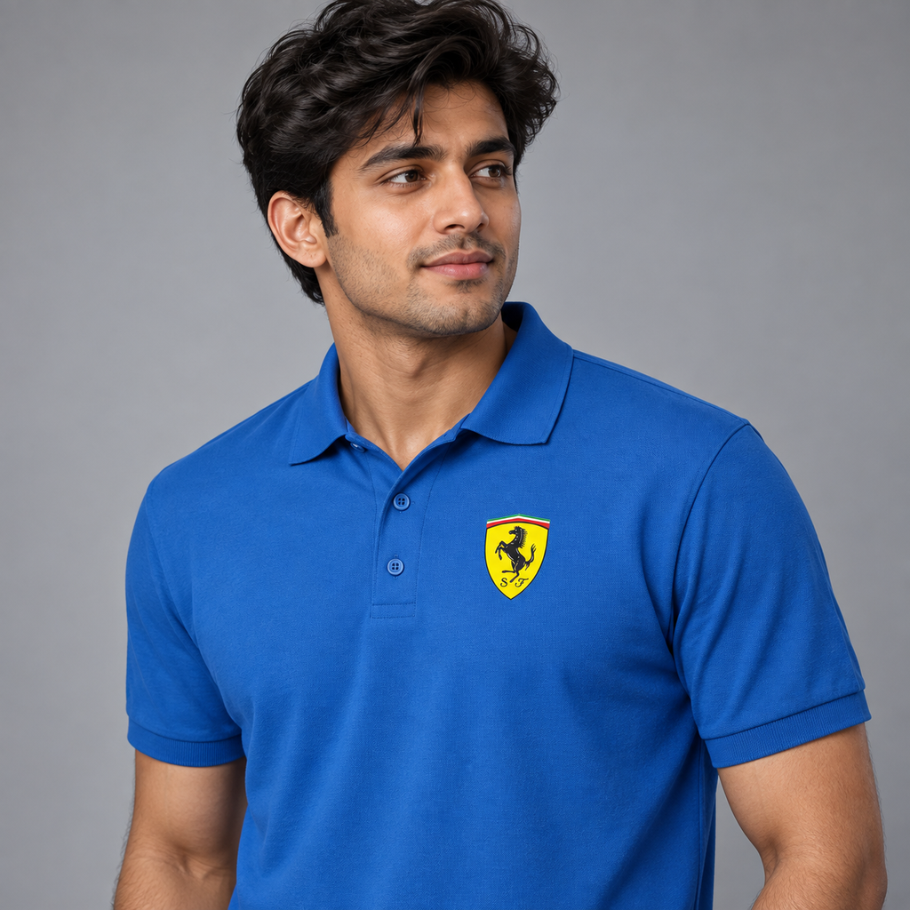 Men’s Ferrari Motorsport Car Dry Blend Polo | Color: Blue | Image 1