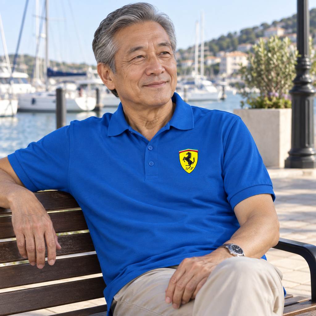 Men’s Ferrari Motorsport Car Dry Blend Polo | Color: Blue | Image 3