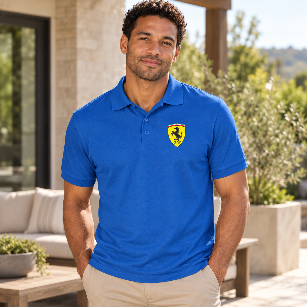 Men’s Ferrari Motorsport Car Dry Blend Polo | Color: Blue | Image 4