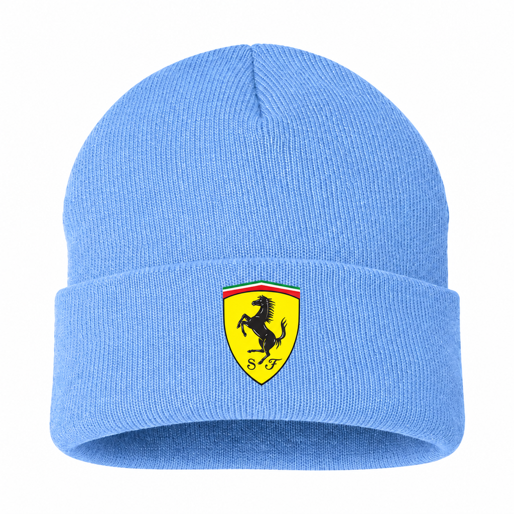 Men's Ferrari Beanie Hat — Sky Blue — clean front main