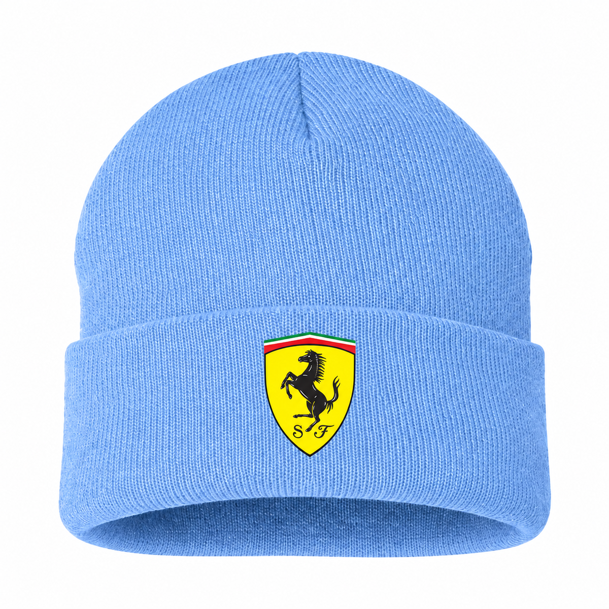 Men's Ferrari Beanie Hat — Sky Blue — clean front main
