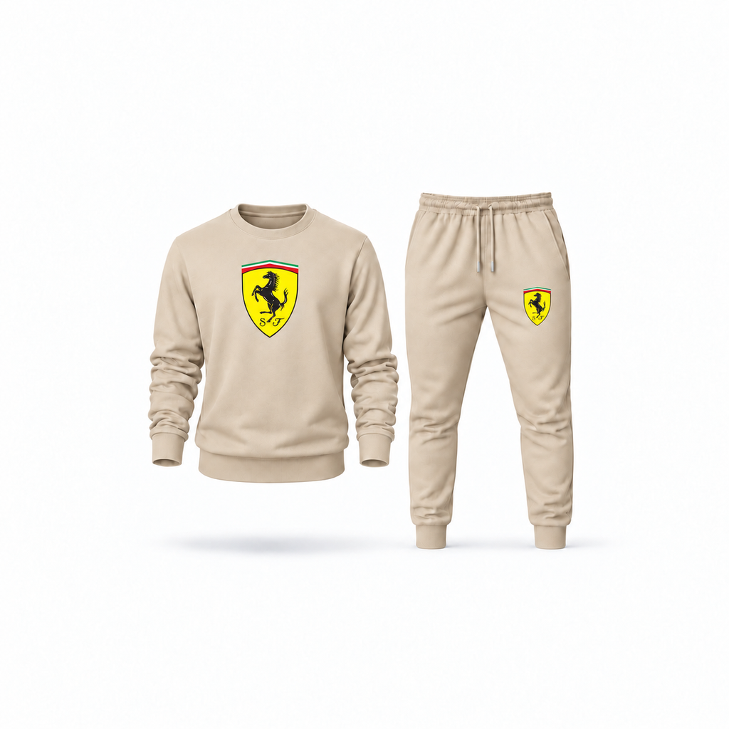 Men's Ferrari Sweatshirt Joggers Set | Color: Tan | Main