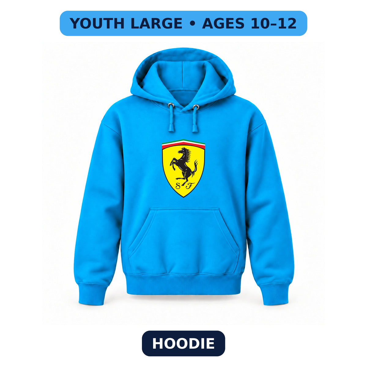 Ferrari - Youth Large Hoodie (Ages 10–12) | Color: Turquoise