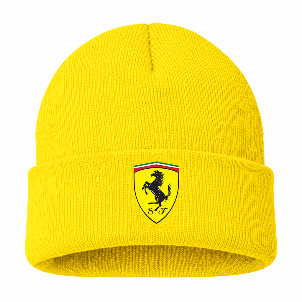 Men's Ferrari Beanie Hat — Yellow — clean front main