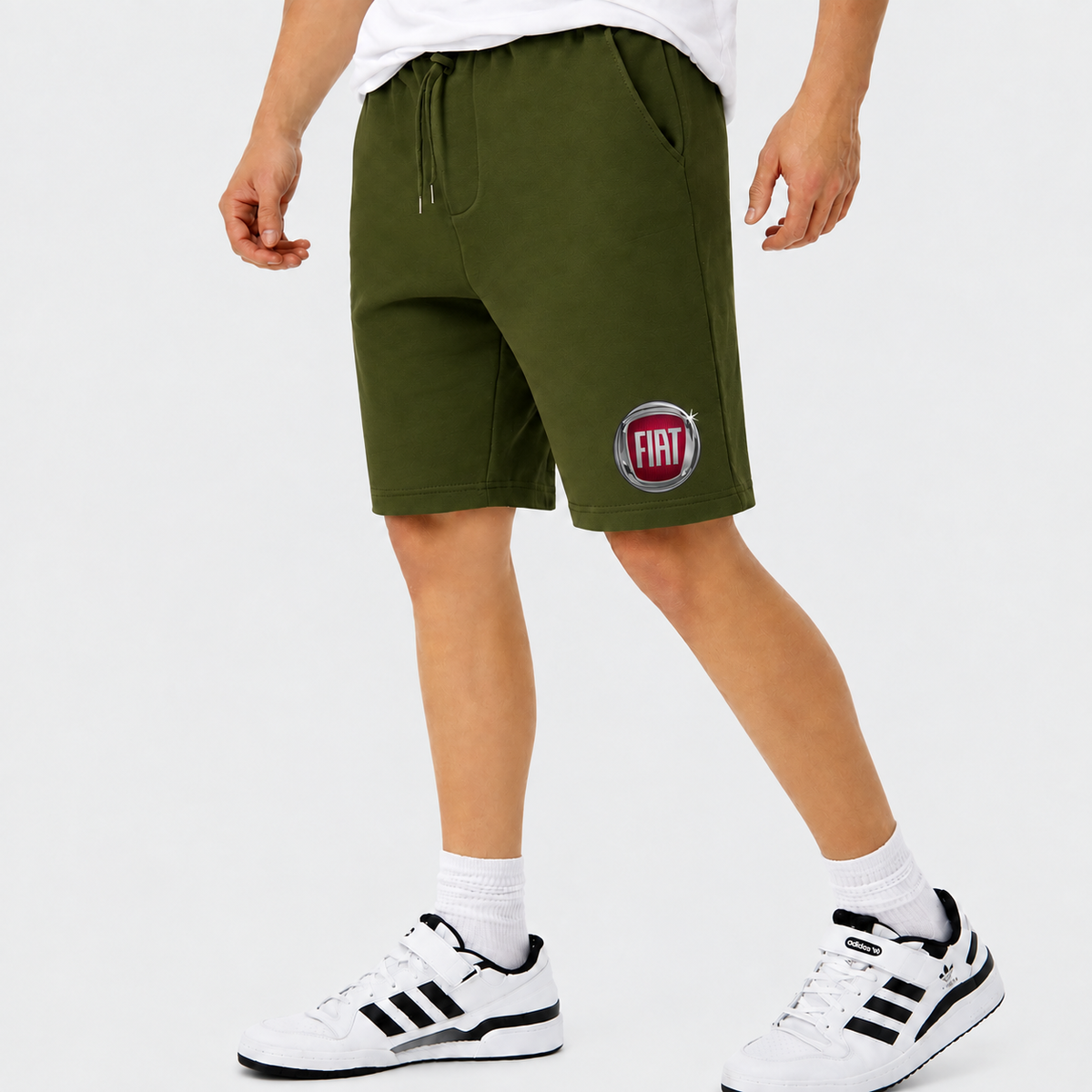 Fiat fleece shorts Army Green front logo near left hem