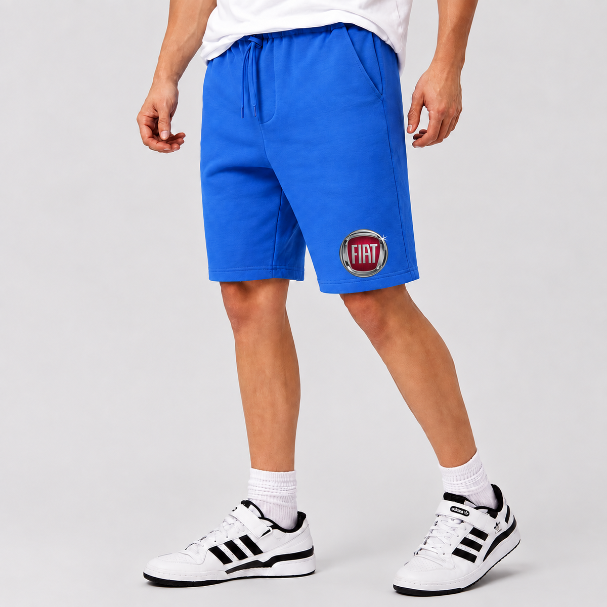 Fiat fleece shorts Azure front logo near left hem