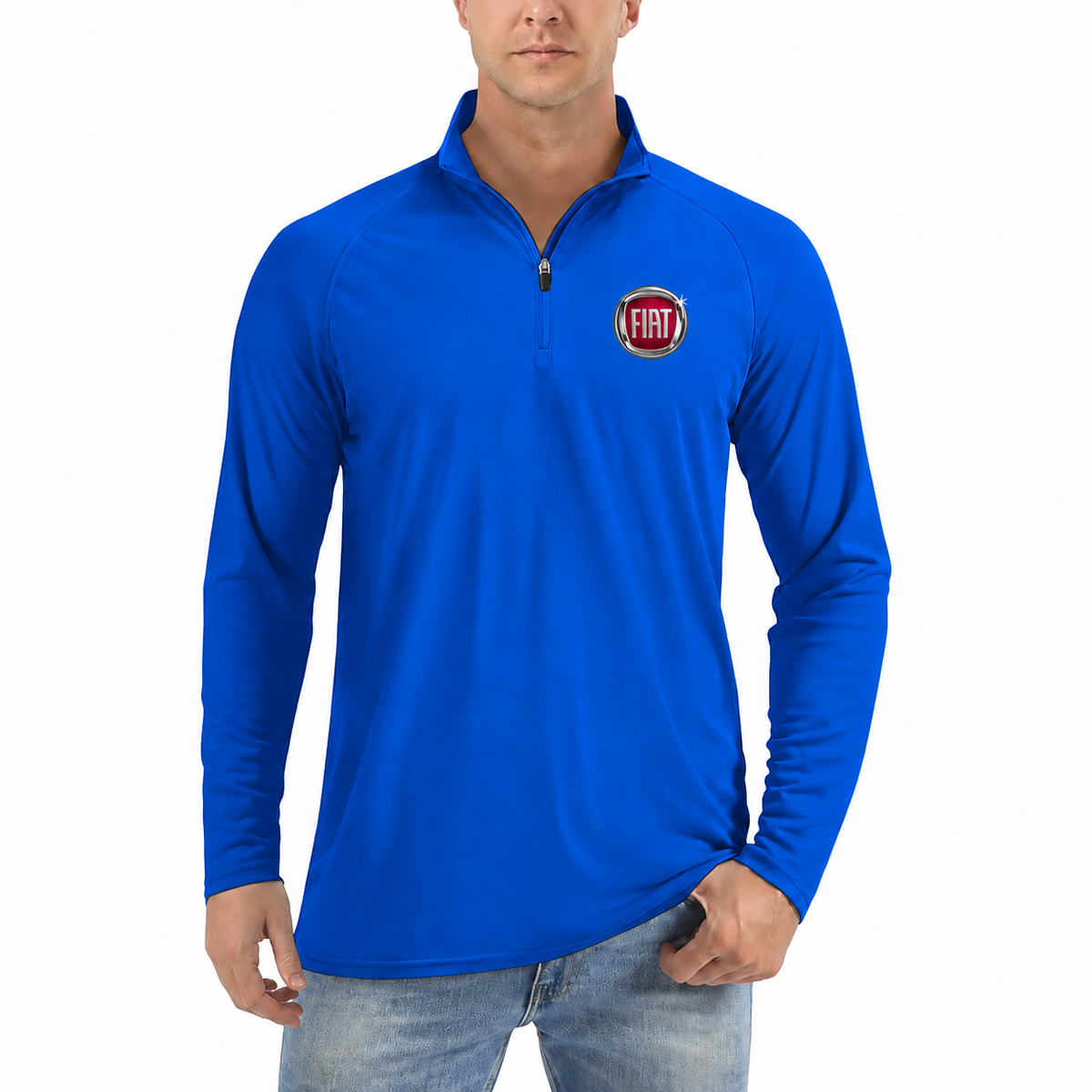 Fiat quarter-zip Royal Blue front left-chest heat transfer