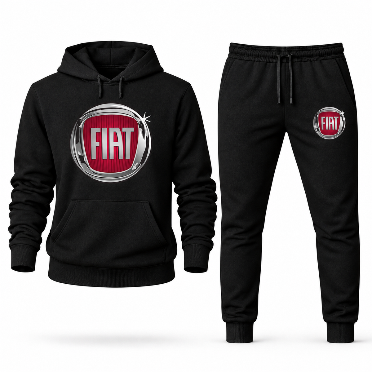 Fiat hoodie joggers set Black front centered chest and left thigh heat transfer