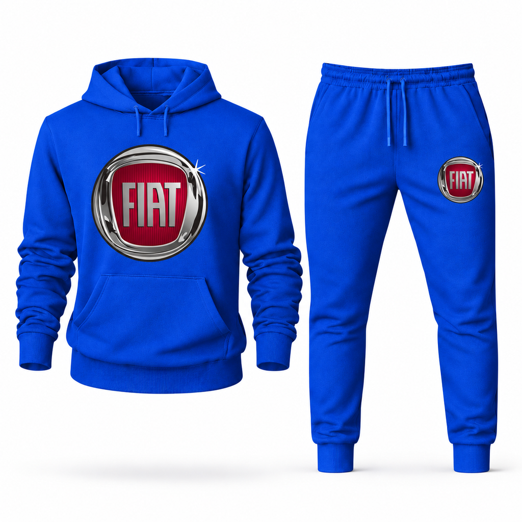 Fiat hoodie joggers set Blue front centered chest and left thigh heat transfer