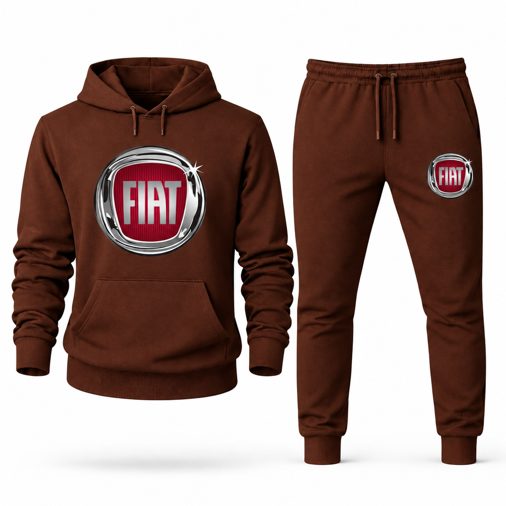 Fiat hoodie joggers set Brown front centered chest and left thigh heat transfer