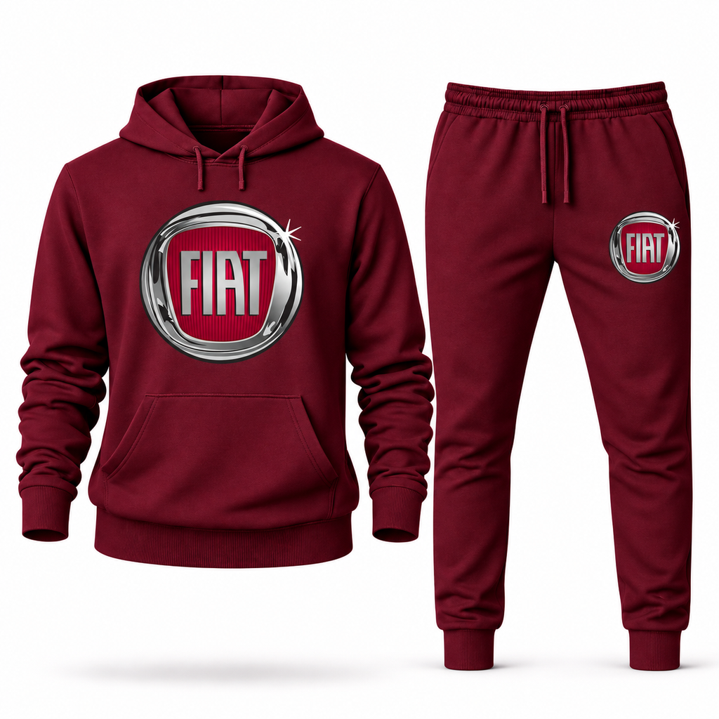 Fiat hoodie joggers set Burgundy front centered chest and left thigh heat transfer