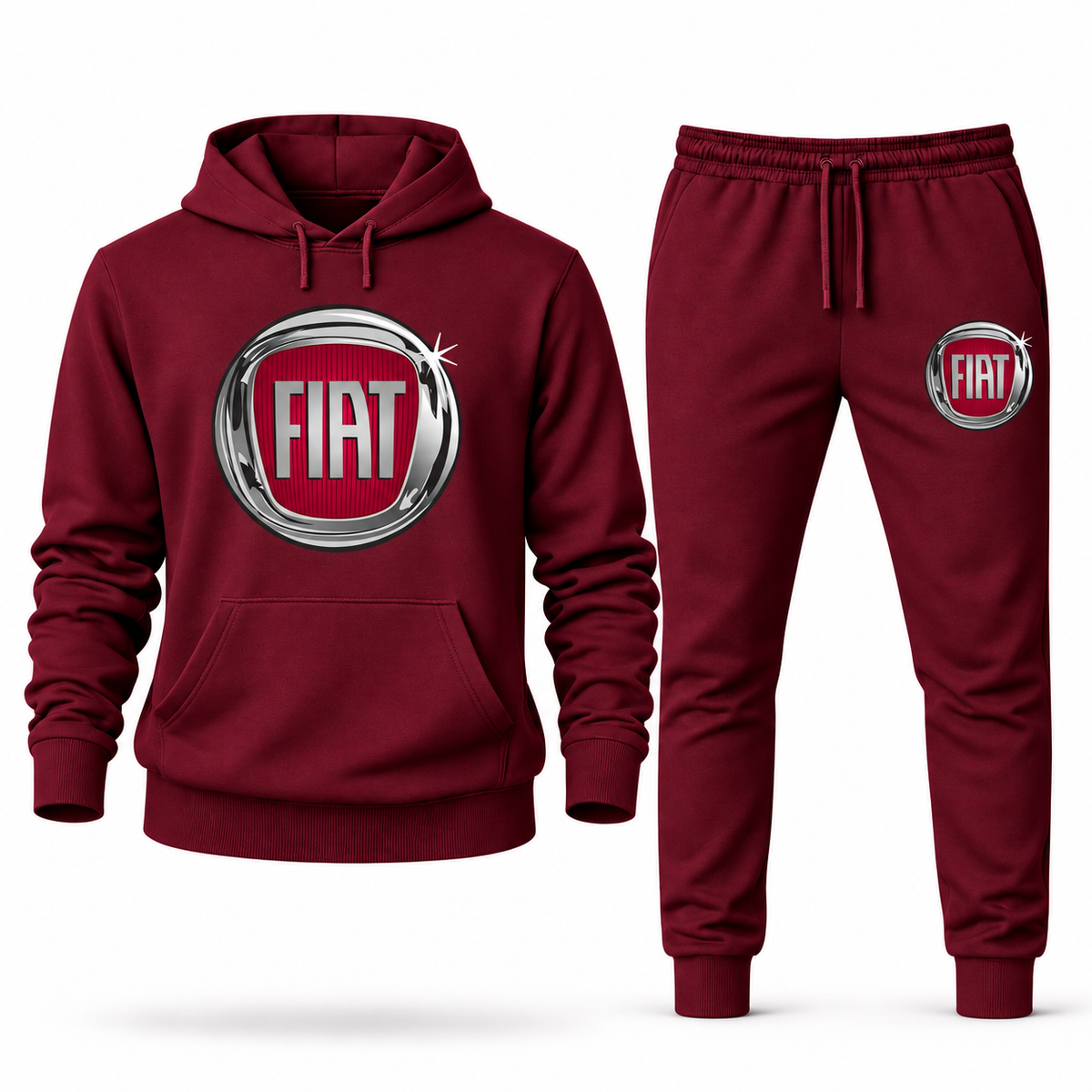 Fiat hoodie joggers set Burgundy front centered chest and left thigh heat transfer
