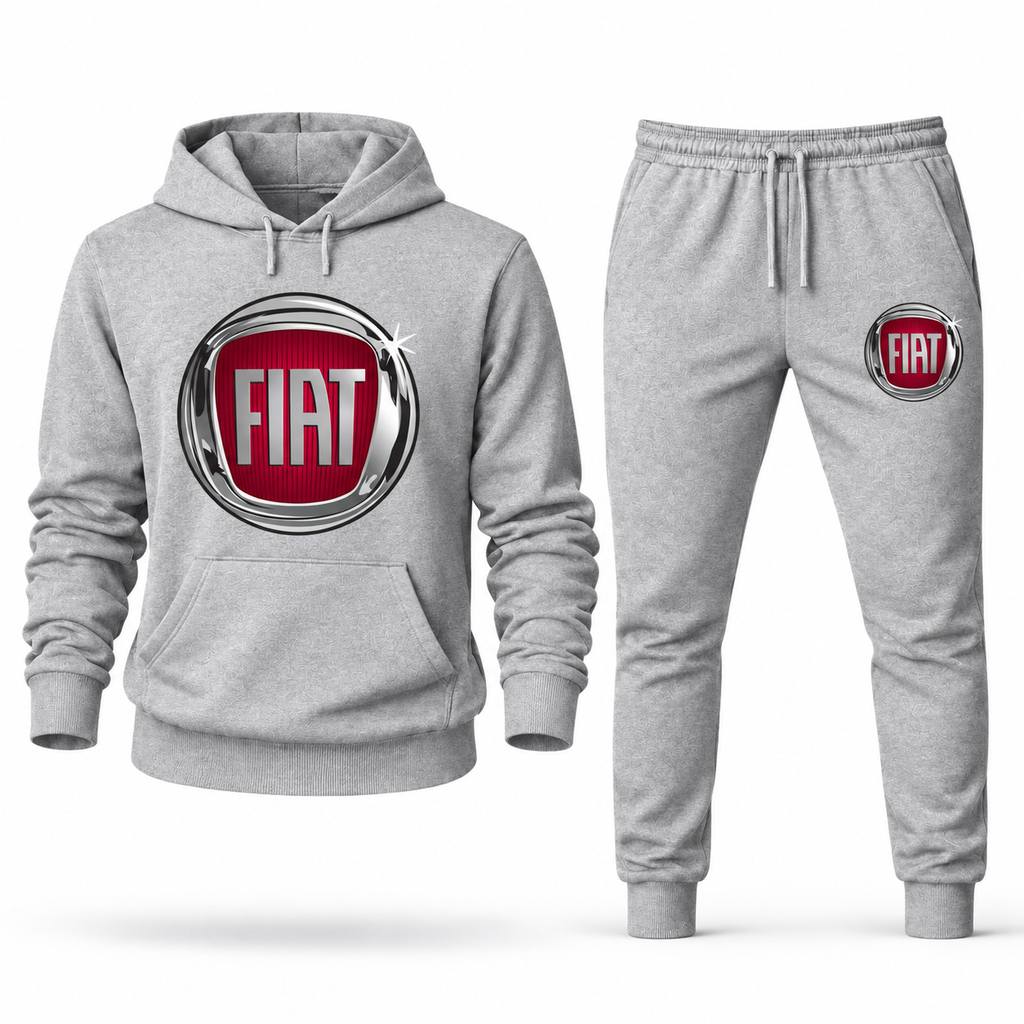 Fiat hoodie joggers set Grey front centered chest and left thigh heat transfer