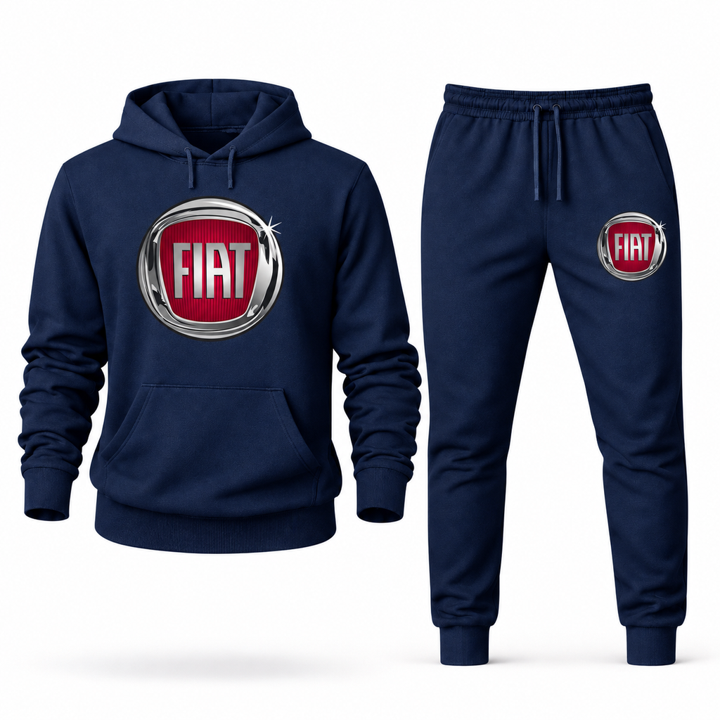 Fiat hoodie joggers set Navy front centered chest and left thigh heat transfer