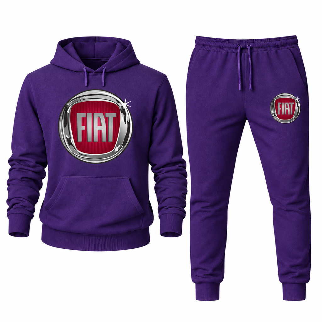 Fiat hoodie joggers set Purple front centered chest and left thigh heat transfer