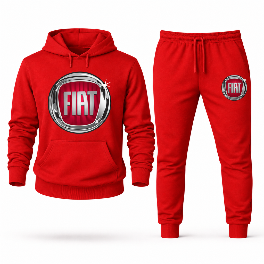 Fiat hoodie joggers set Red front centered chest and left thigh heat transfer