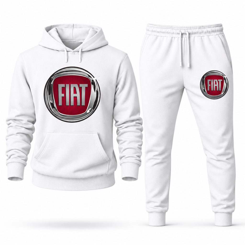 Fiat hoodie joggers set White front centered chest and left thigh heat transfer