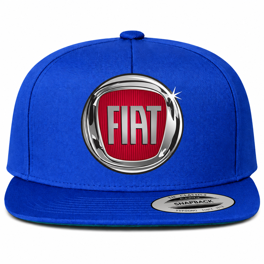 Fiat snapback Blue front centered heat transfer