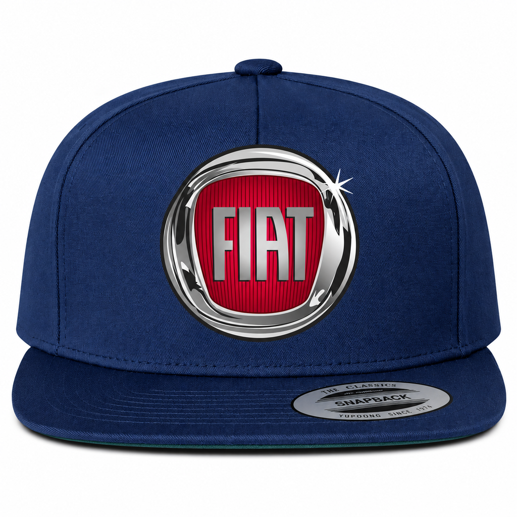 Fiat snapback Navy front centered heat transfer