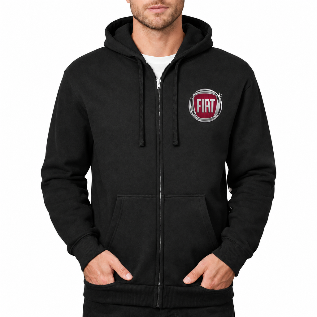 Fiat zipper hoodie Black front left chest heat transfer