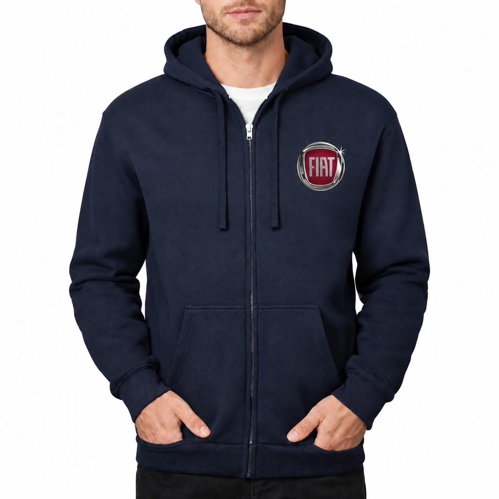 Fiat zipper hoodie Navy front left chest heat transfer