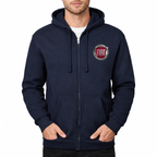 Fiat zipper hoodie Navy front left chest heat transfer