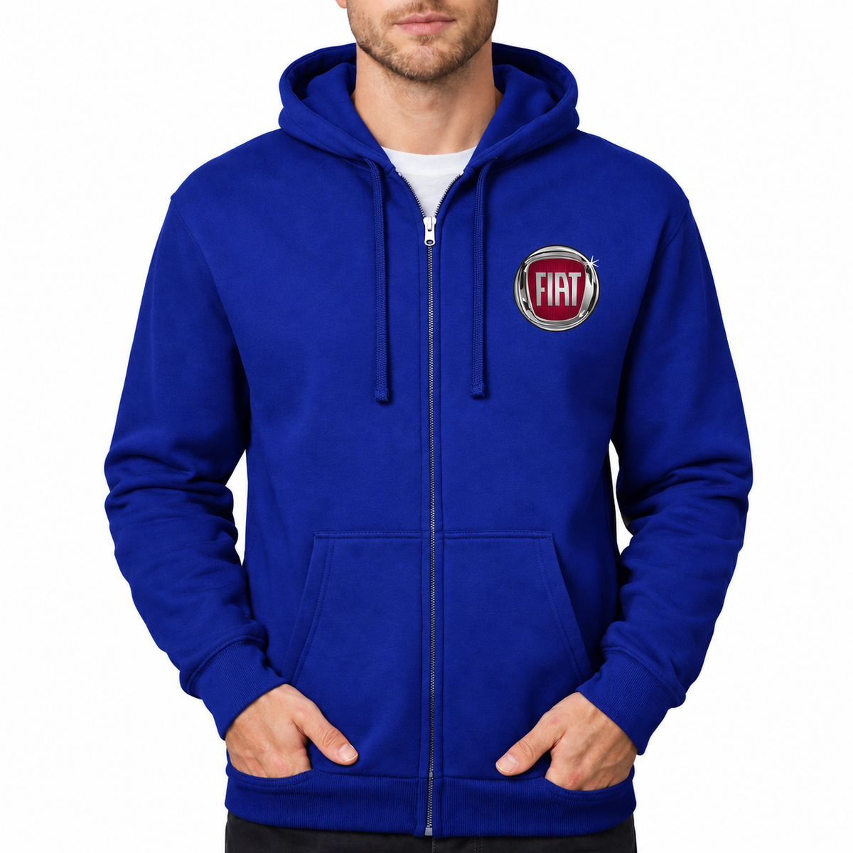 Fiat zipper hoodie Royal Blue front left chest heat transfer