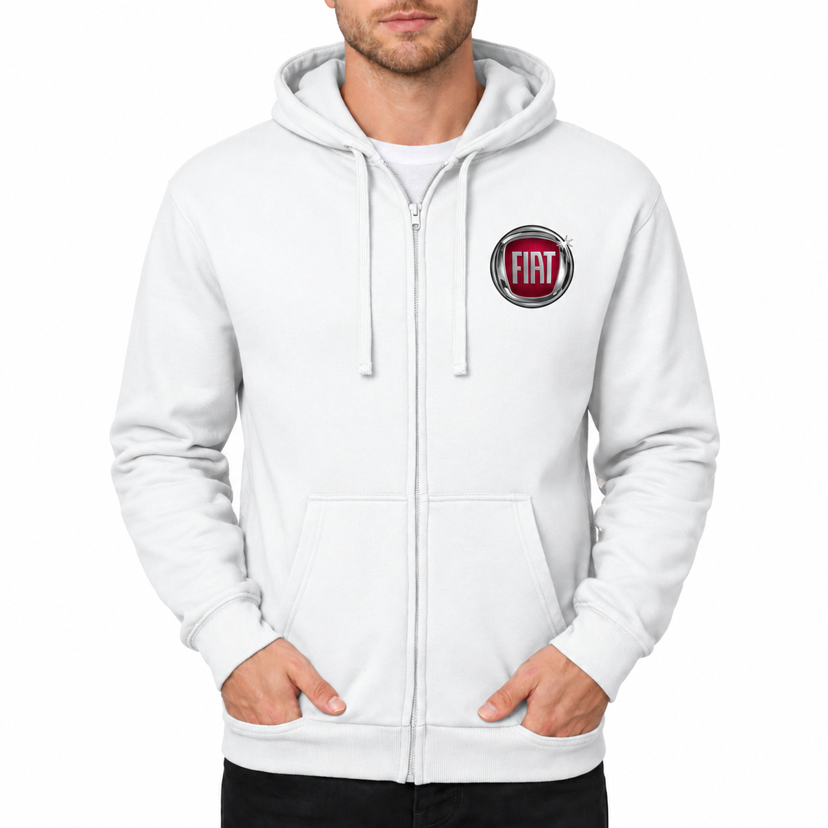 Fiat zipper hoodie White front left chest heat transfer