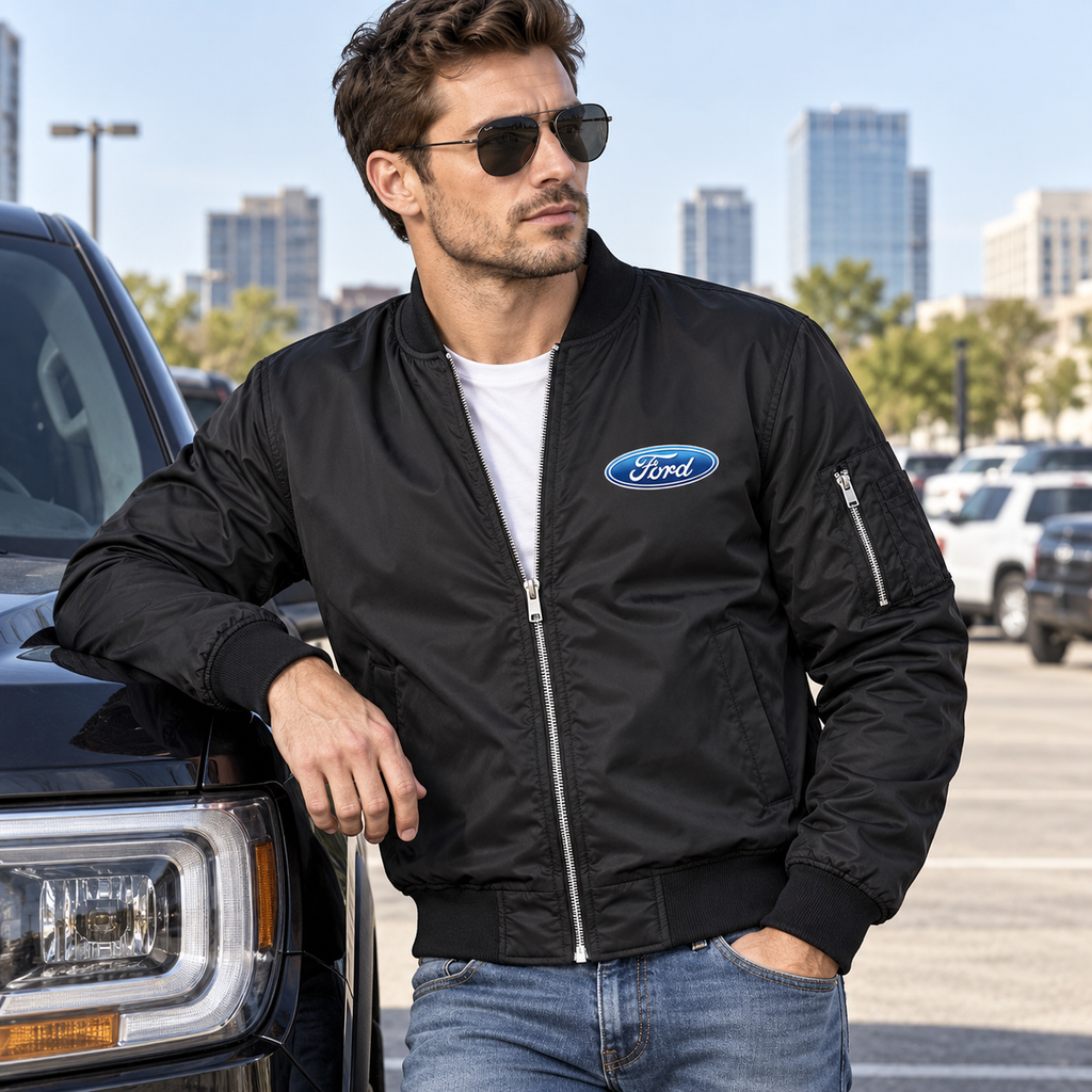 Men’s Ford Car Lightweight Bomber Jacket | Color: Black | Image 3 | Outdoor Lifestyle