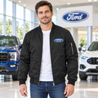 Men’s Ford Car Lightweight Bomber Jacket | Color: Black | Image 5 | Showroom Lifestyle