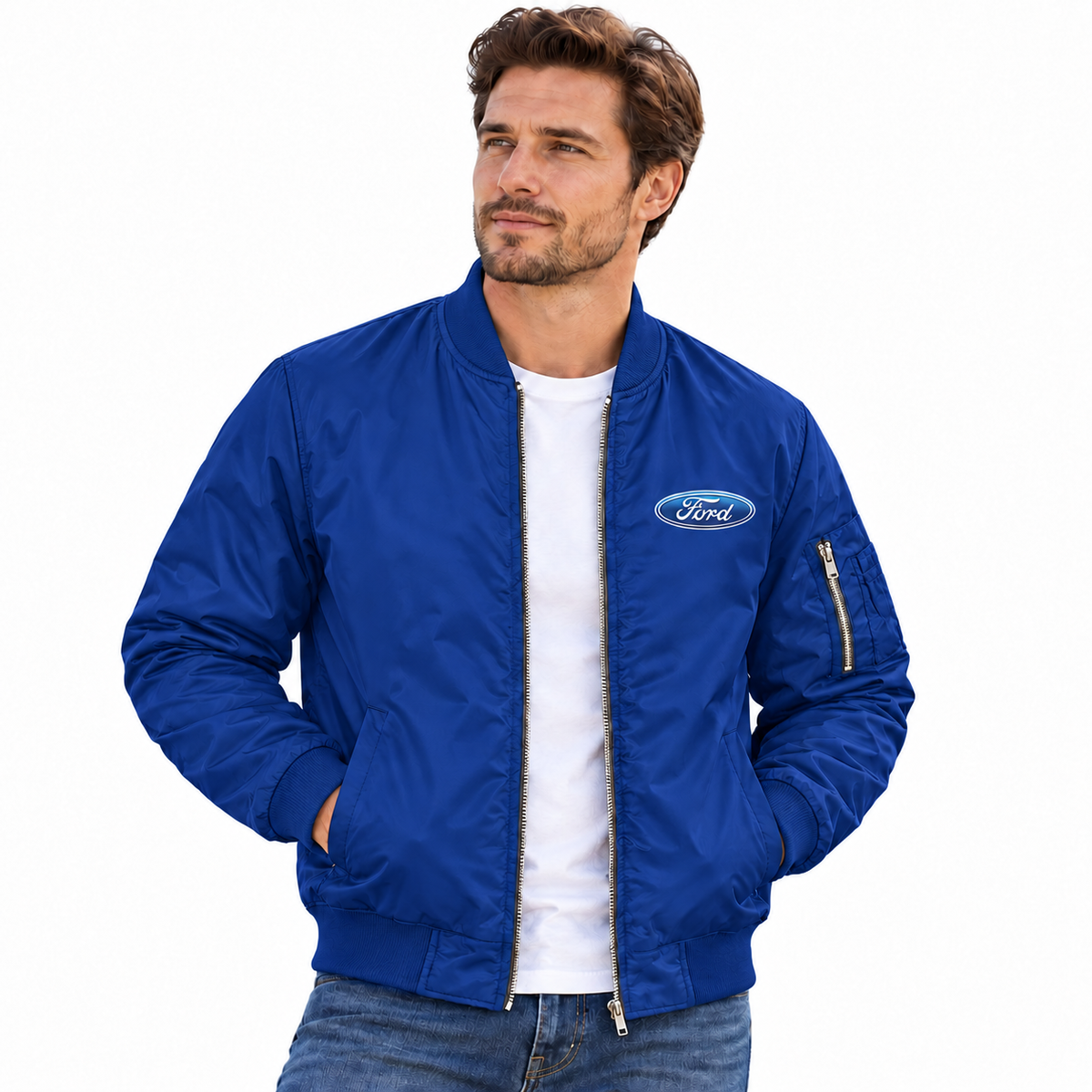 Men’s Ford Car Lightweight Bomber Jacket | Color: Blue | Image 1 | Meta Ad Hero
