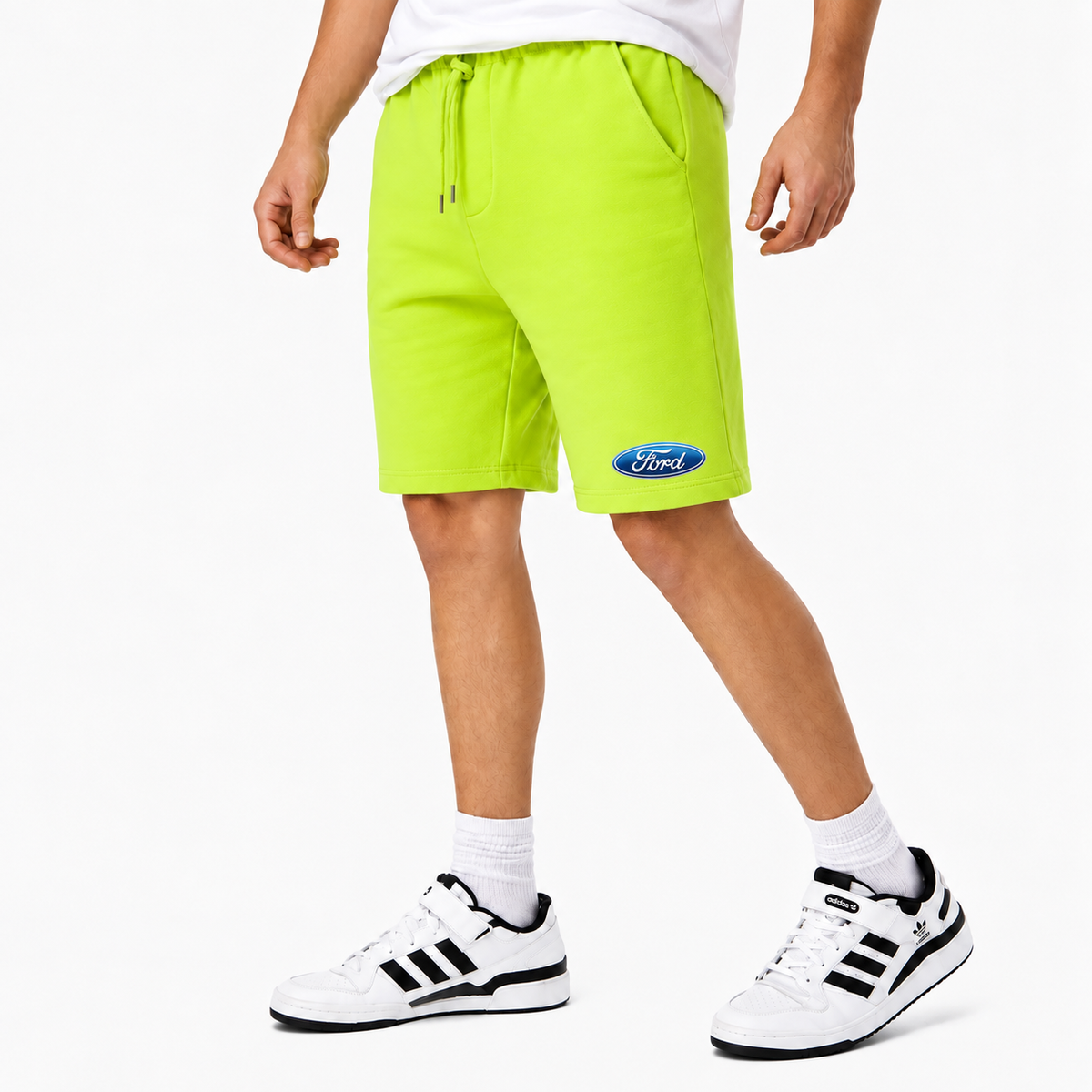 Ford fleece shorts Lime Green front logo near left hem