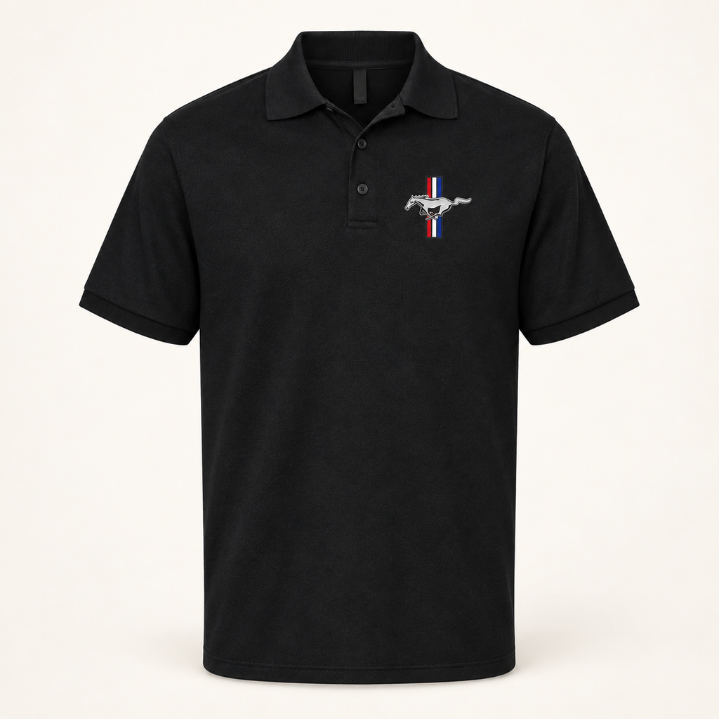 Men’s Ford Mustang New Car Dry Blend Polo | Color: Black | Image 2