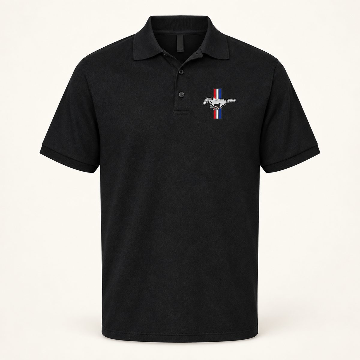 Men’s Ford Mustang New Car Dry Blend Polo | Color: Black | Image 2