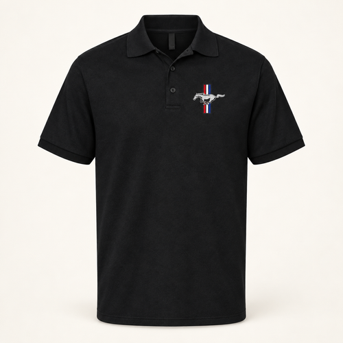 Men’s Ford Mustang New Car Dry Blend Polo | Color: Black | Image 2