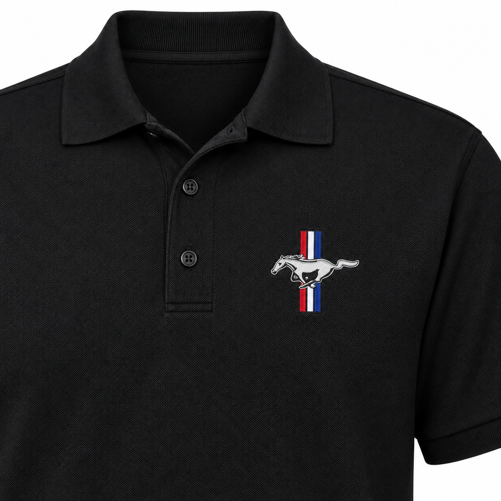 Men’s Ford Mustang New Car Dry Blend Polo | Color: Black | Image 4