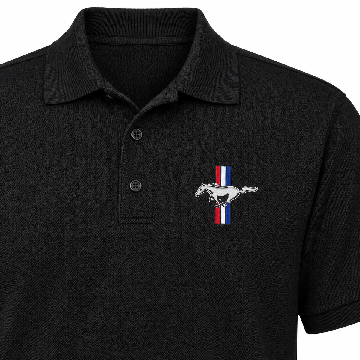 Men’s Ford Mustang New Car Dry Blend Polo | Color: Black | Image 4