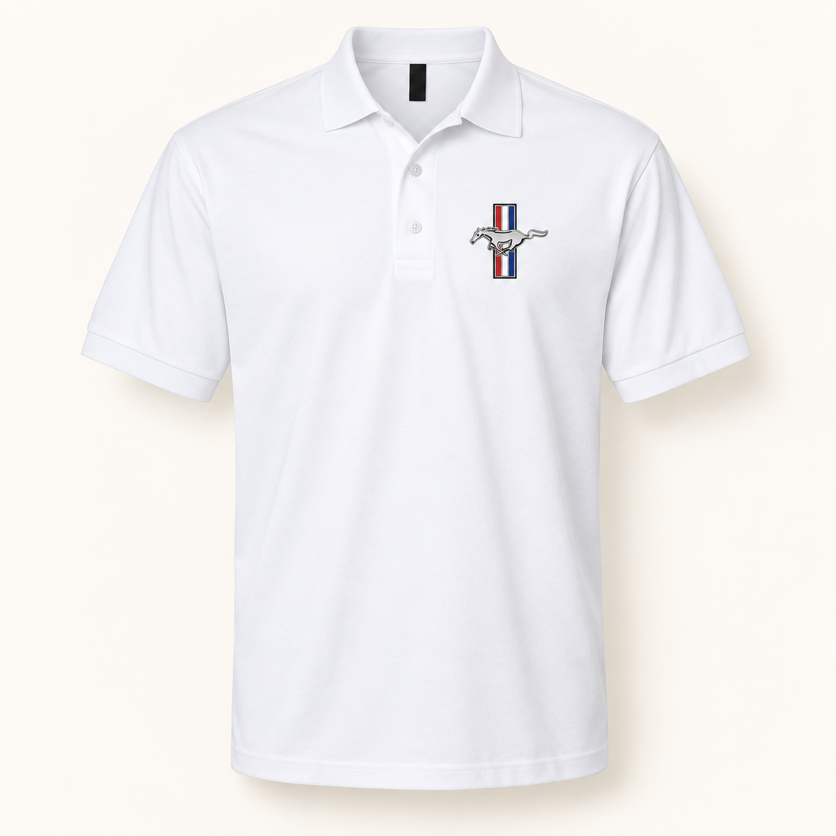 Men’s Ford Mustang New Car Dry Blend Polo | Color: White | Image 2
