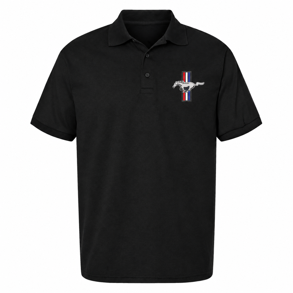 Men's Ford Mustang New Dry Blend Polo — Black — clean front main