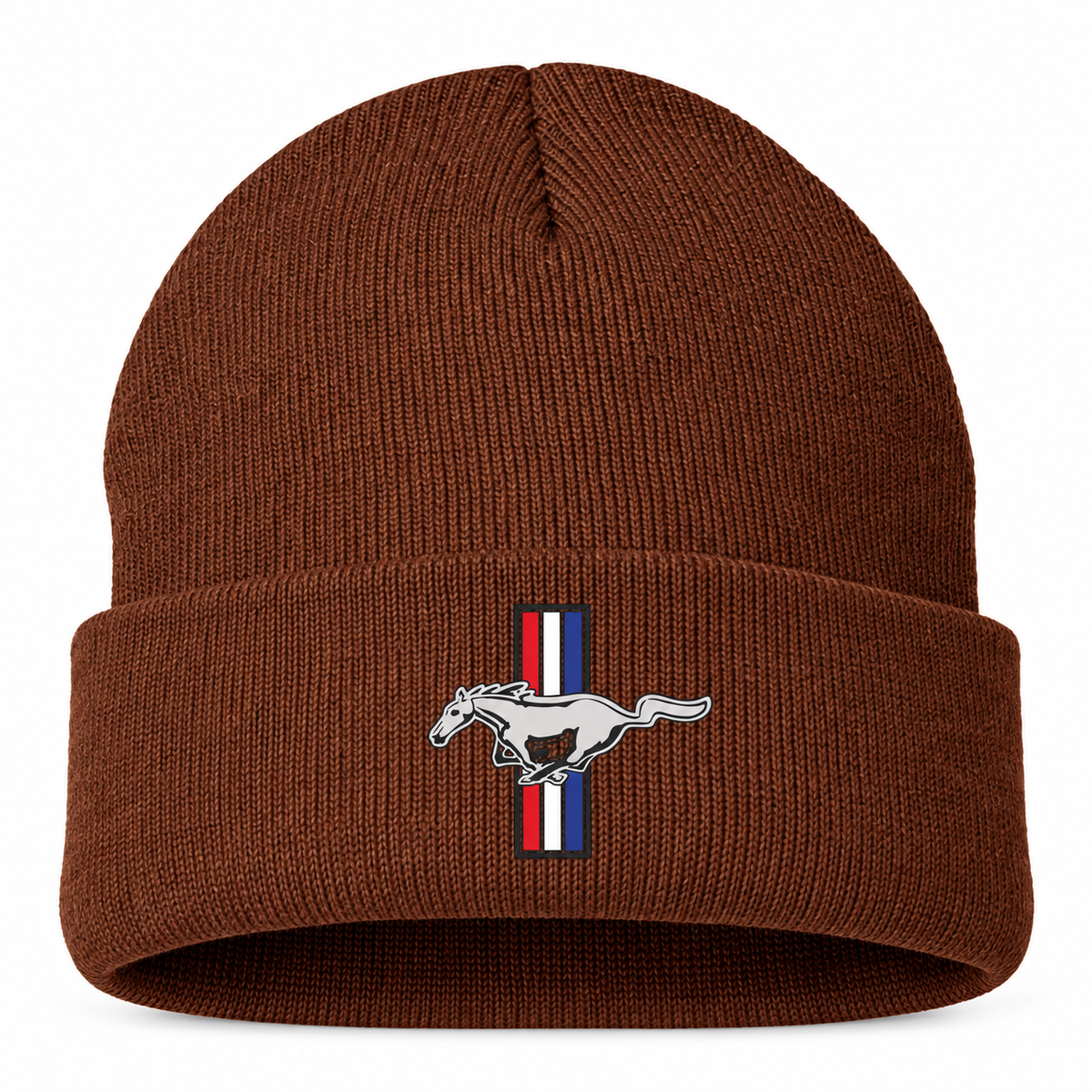 Ford Mustang New Beanie Hat — Brown — front main