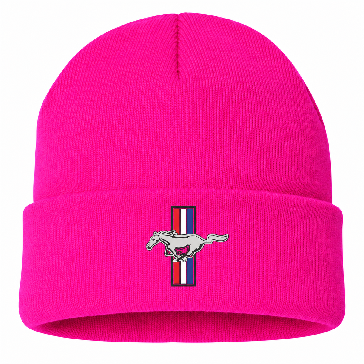 Ford Mustang New Beanie Hat — Hot Pink — front main
