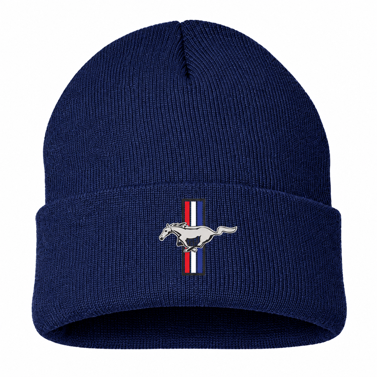 Ford Mustang New Beanie Hat — Navy — front main