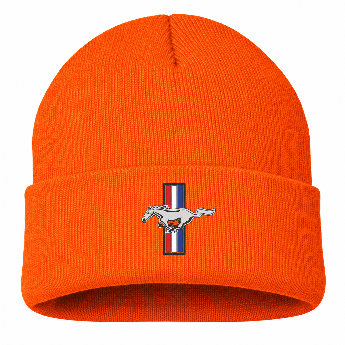 Ford Mustang New Beanie Hat — Orange — front main