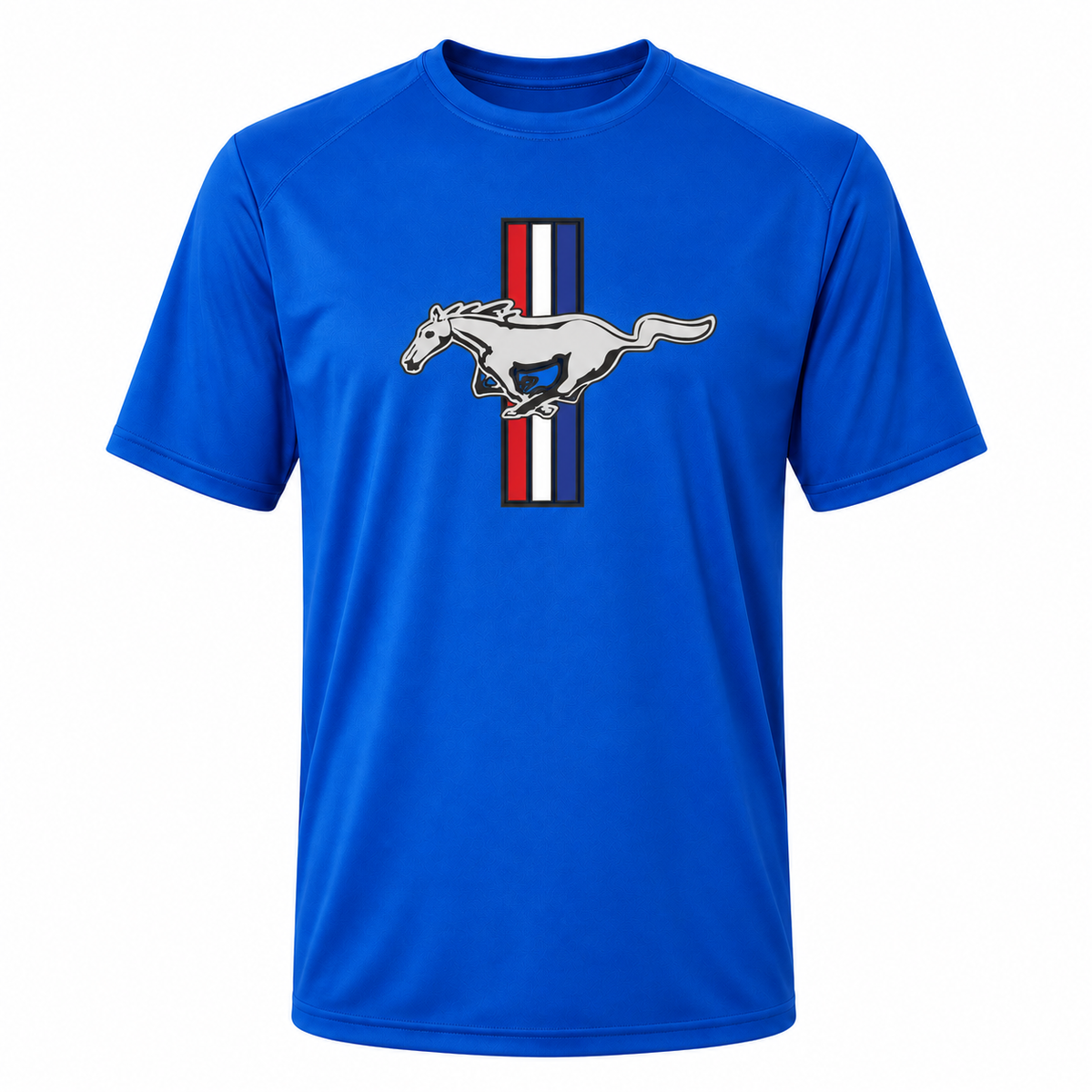 Ford Mustang New Royal Blue polyester t-shirt main front view