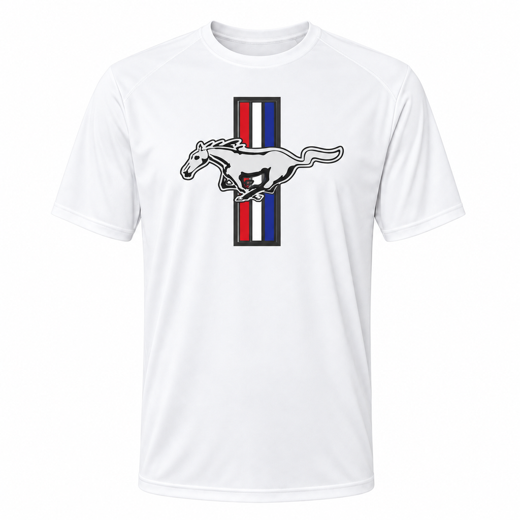 Ford Mustang New White polyester t-shirt main front view