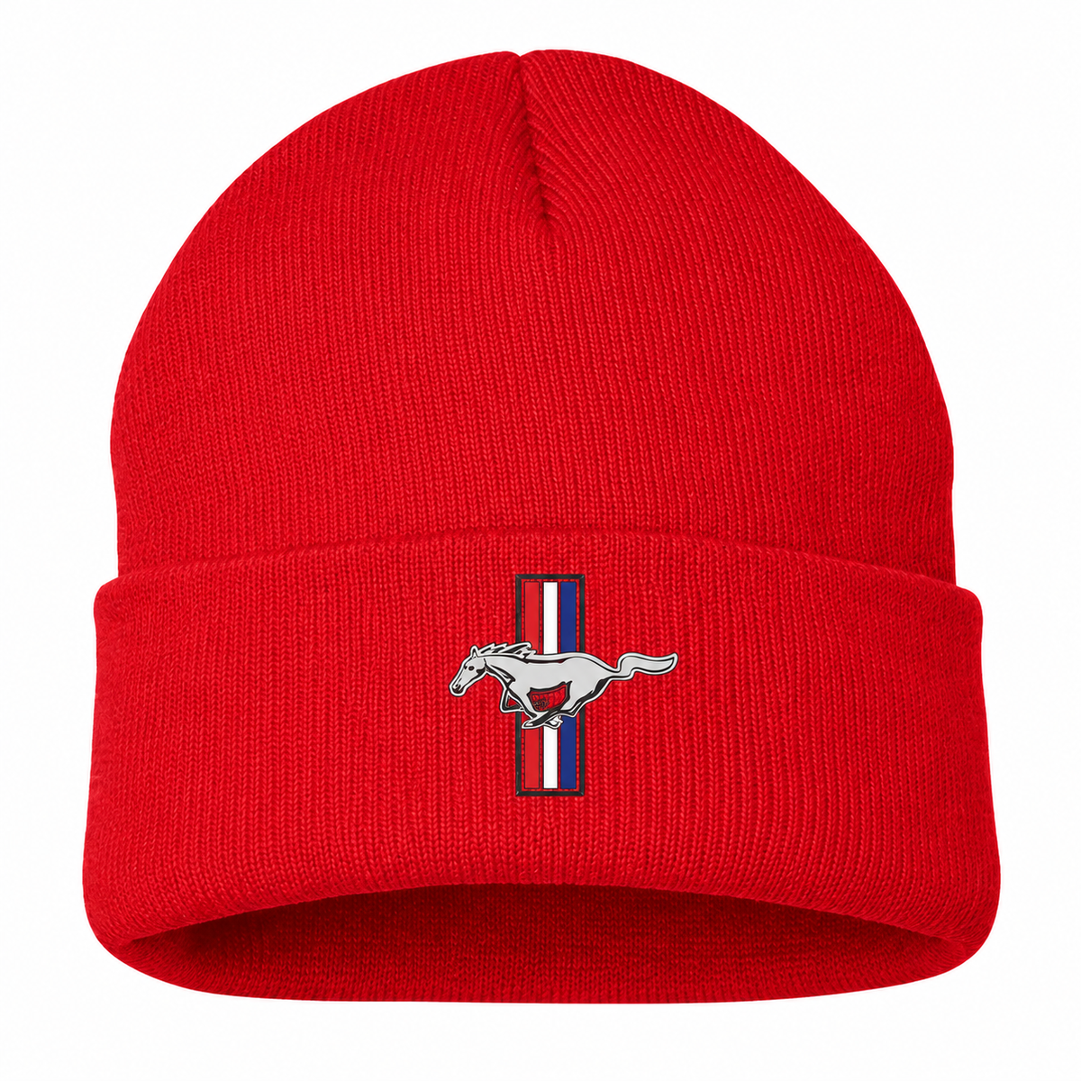 Ford Mustang New Beanie Hat — Red — front main