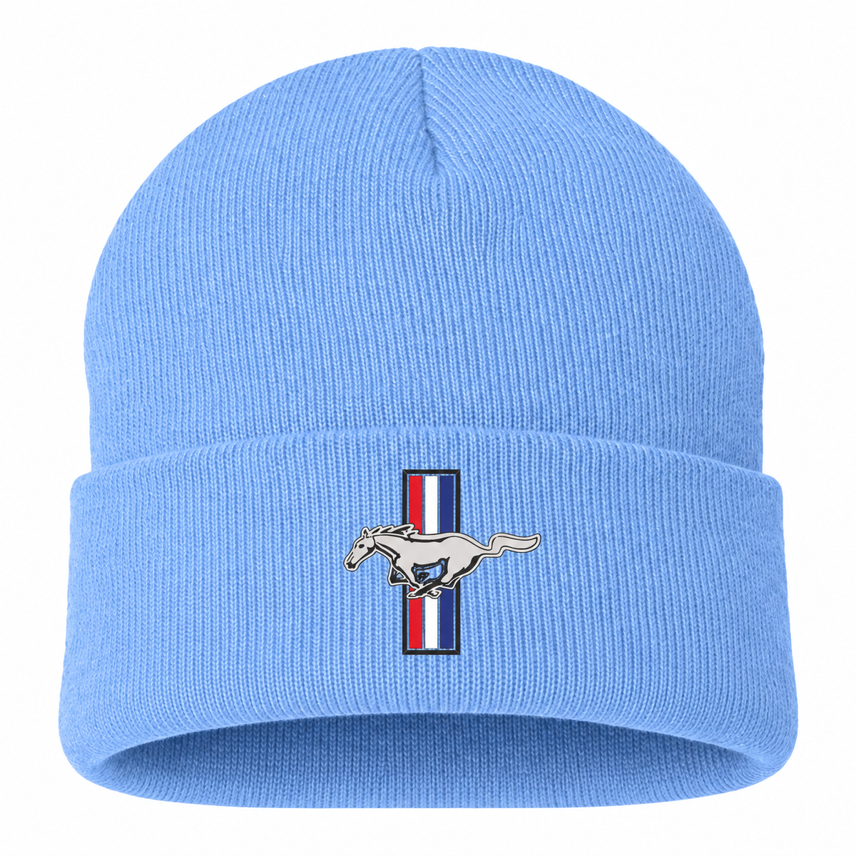 Ford Mustang New Beanie Hat — Sky Blue — front main