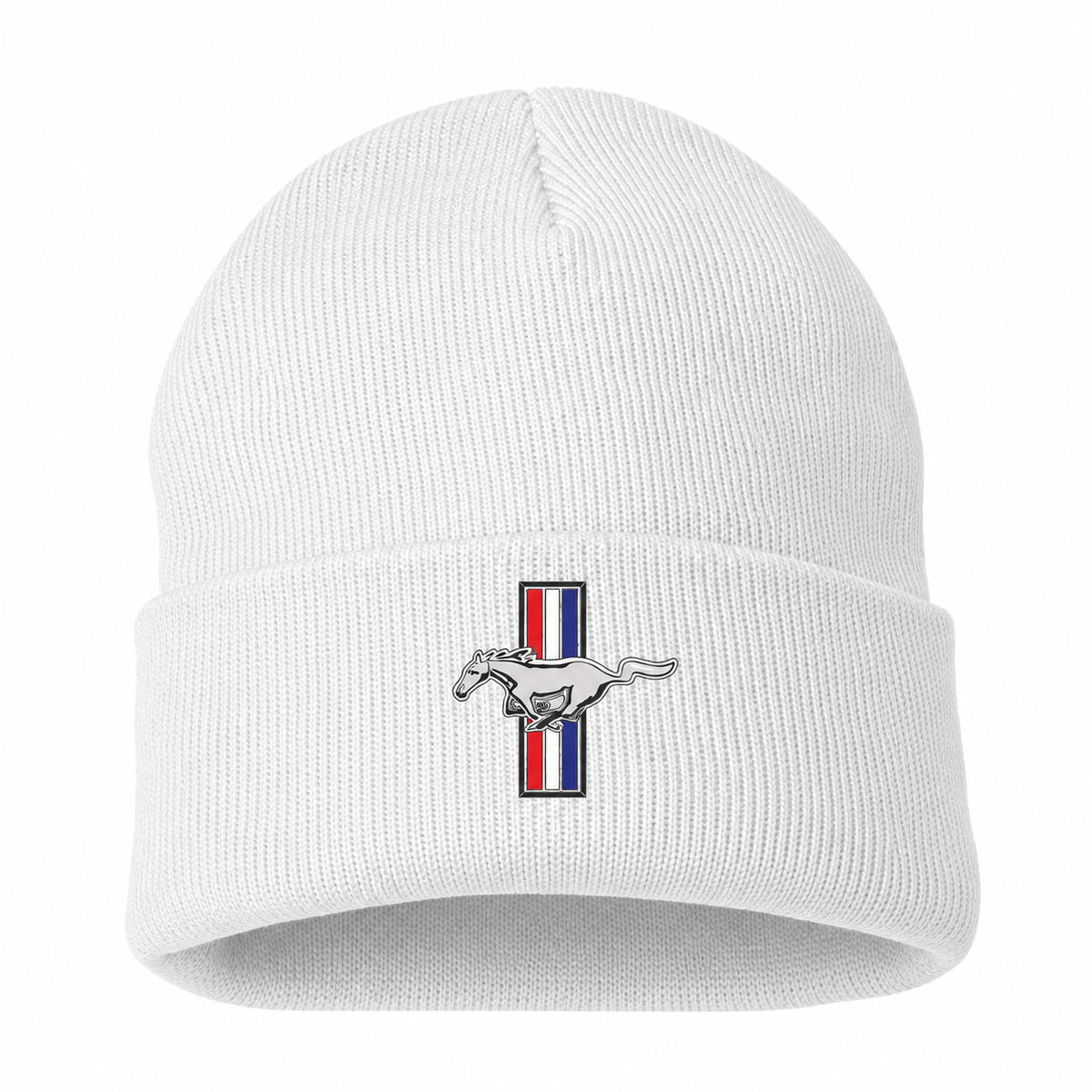 Ford Mustang New Beanie Hat — White — front main